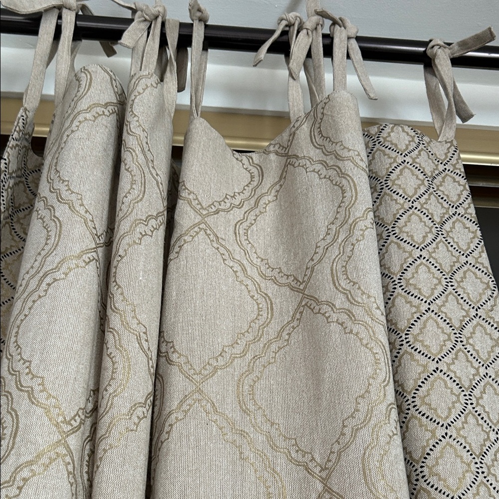 NWT - 4 - Anthropologie Cotton Printed Moroccan Style Tie Curtains 50 x 108 “